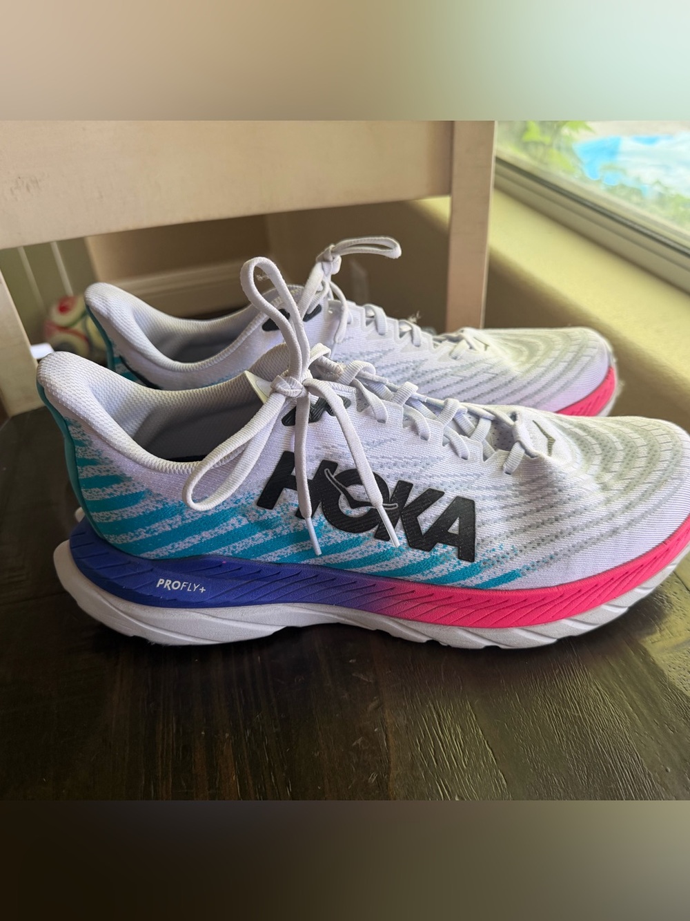 Hoka Men Running Shoes with Pink & Blue Accents
